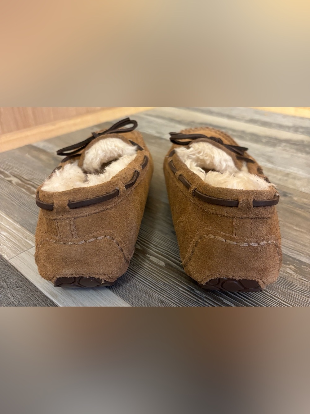 UGG Chestnut Suede Moccasin Slippers | Junior Size 4 - Picture 5 of 6